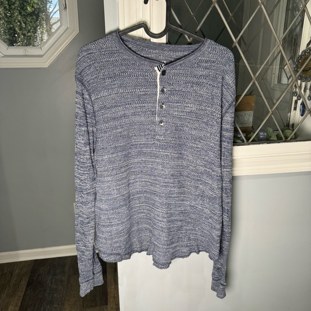 Express Textured Blue Henley Shirt